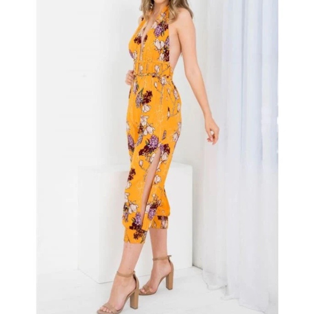 ILLA ILLA Yellow Floral Jumpsuit Romper - Size Small